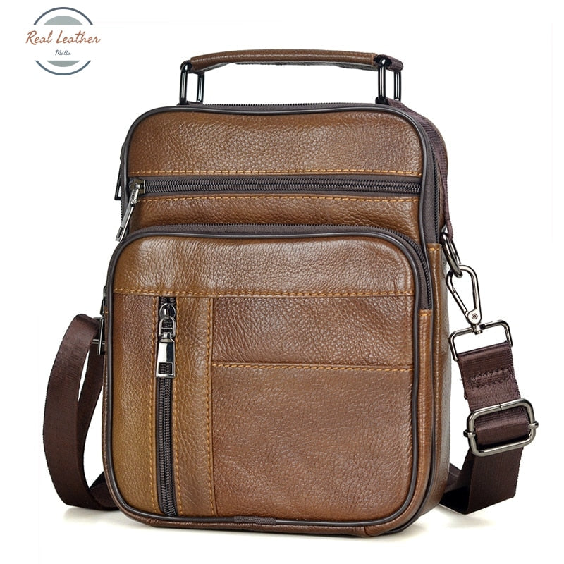 Genuine Leather Mens Daily Crossbody Bag Brown 2