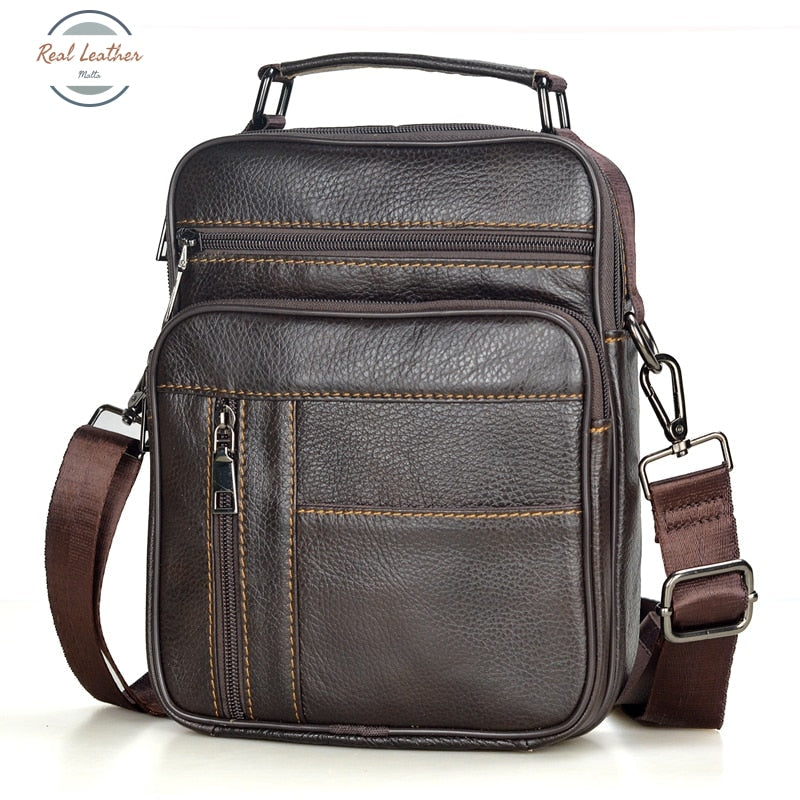 Genuine Leather Mens Daily Crossbody Bag Coffee 2