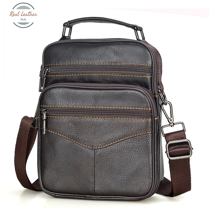 Genuine Leather Mens Daily Crossbody Bag Coffee