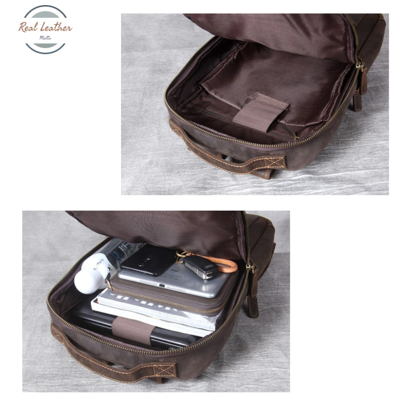 Genuine Leather Mens Daily Large Capacity Laptop Bag Backpacks