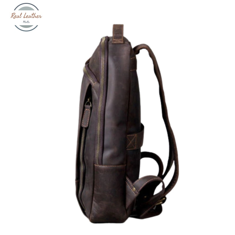 Genuine Leather Mens Daily Large Capacity Laptop Bag Backpacks