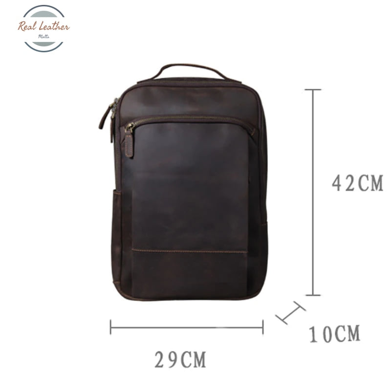 Genuine Leather Mens Daily Large Capacity Laptop Bag Backpacks