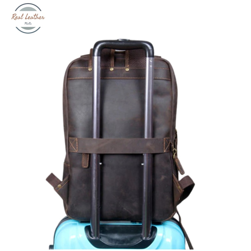 Genuine Leather Mens Daily Large Capacity Laptop Bag Backpacks