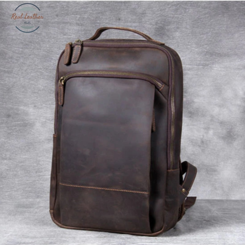 Genuine Leather Mens Daily Large Capacity Laptop Bag Backpacks