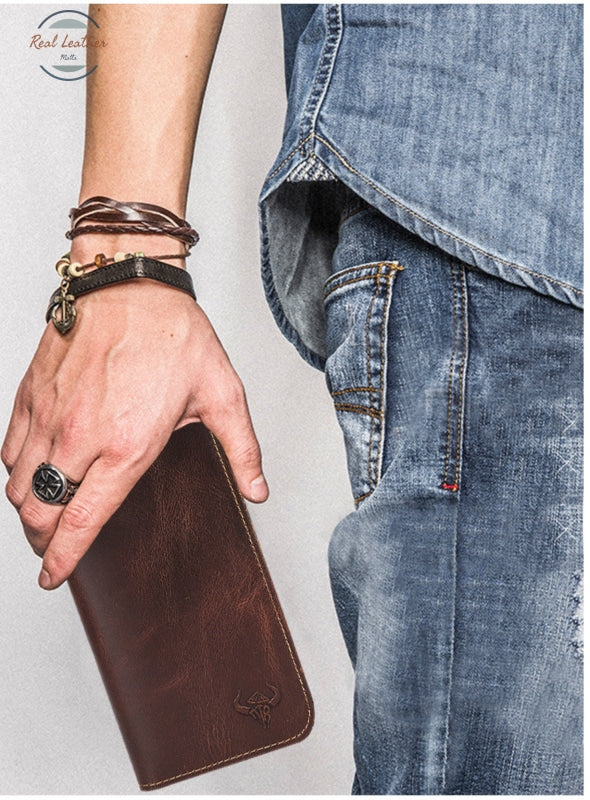 Genuine Leather Mens Fashion Long Wallet