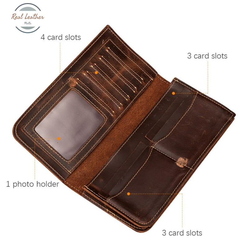 Genuine Leather Mens Fashion Long Wallet