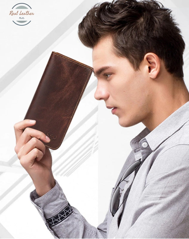 Genuine Leather Mens Fashion Long Wallet