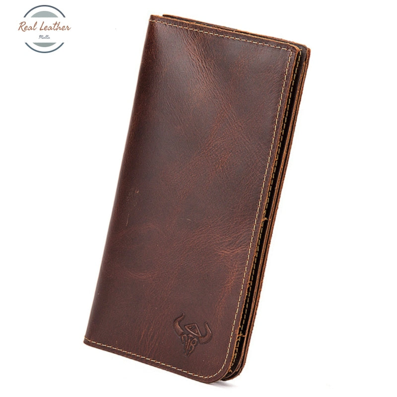 Genuine Leather Mens Fashion Long Wallet Brown 2