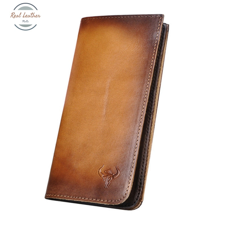 Genuine Leather Mens Fashion Long Wallet Gold
