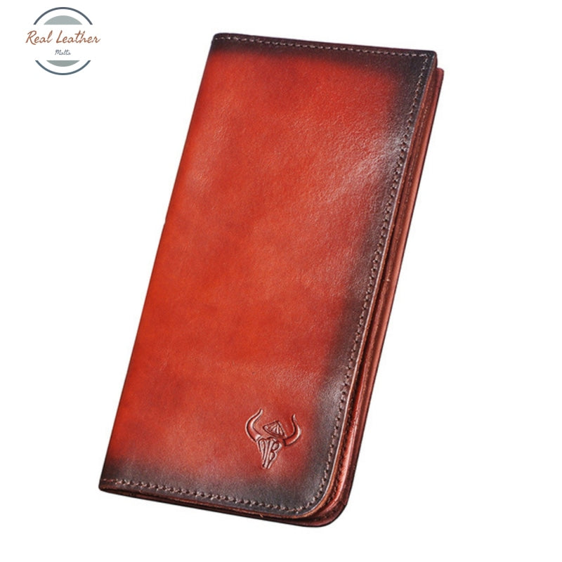 Genuine Leather Mens Fashion Long Wallet Wine
