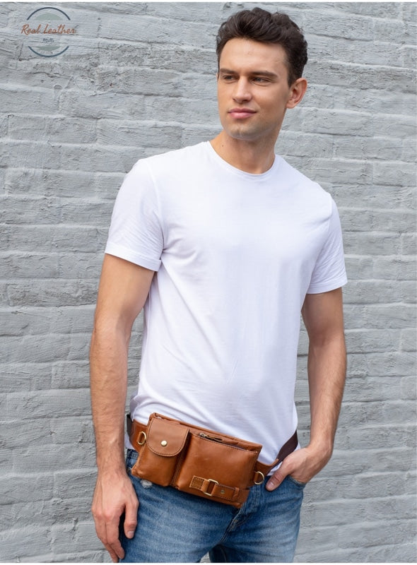 Genuine Leather Mens Travel Belt Bag