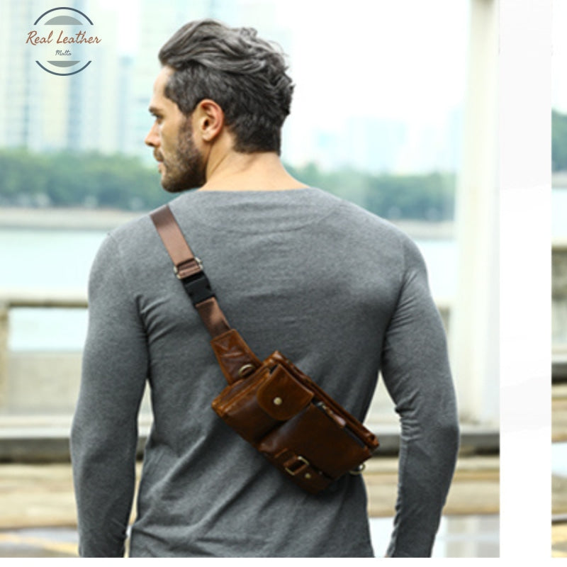 Genuine Leather Mens Travel Belt Bag