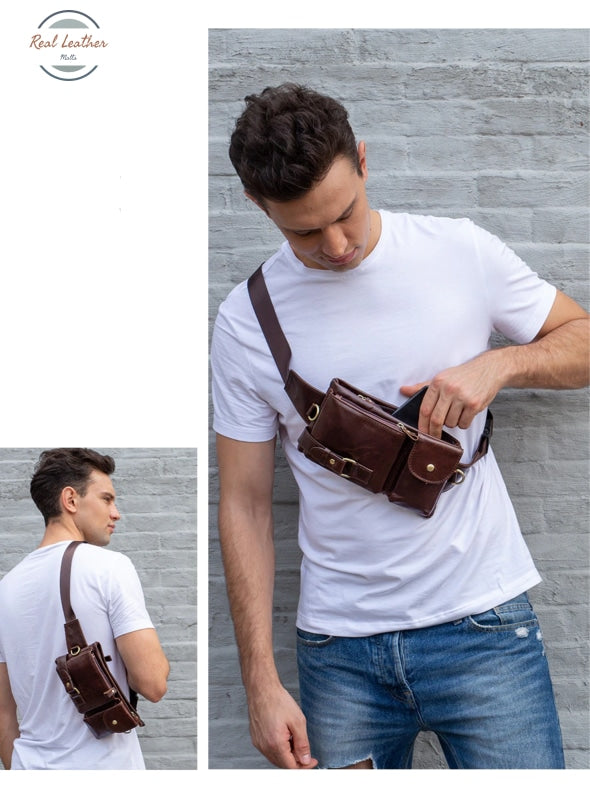 Genuine Leather Mens Travel Belt Bag