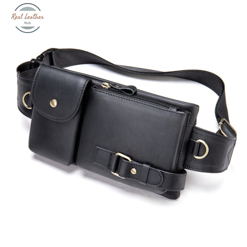 Genuine Leather Mens Travel Belt Bag Black 2