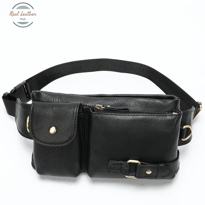 Genuine Leather Mens Travel Belt Bag Black