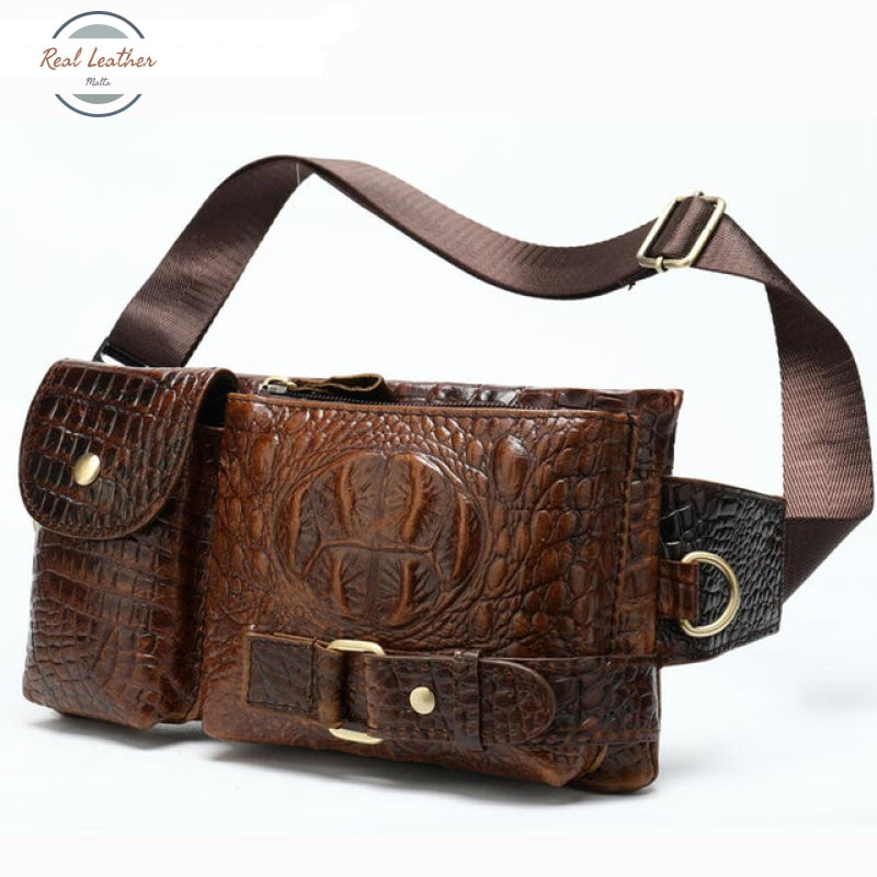 Genuine Leather Mens Travel Belt Bag Coffeecroco