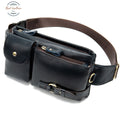 Genuine Leather Mens Travel Belt Bag Dark Blue