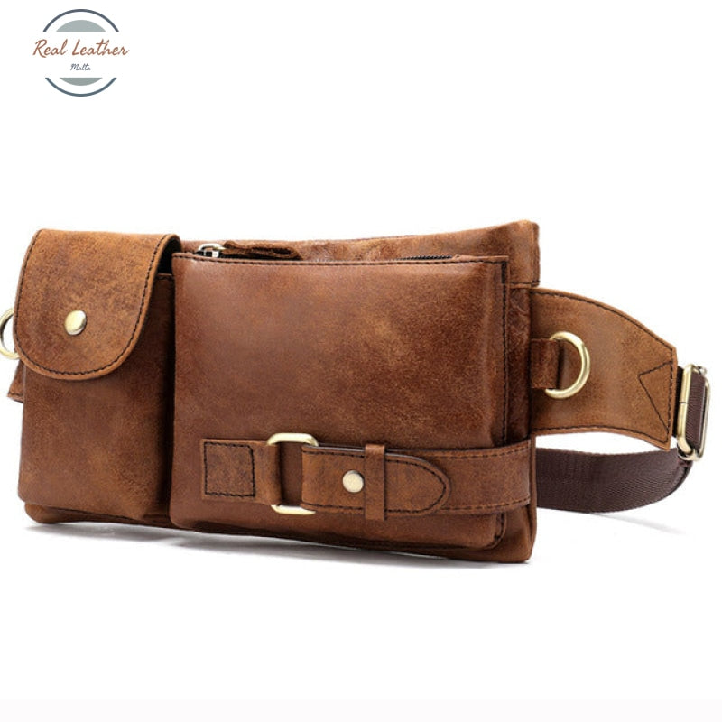 Genuine Leather Mens Travel Belt Bag Mosha Brown
