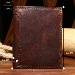 Genuine Leather Mens Tri-Fold Vintage Short Wallet