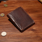 Genuine Leather Mens Tri-Fold Vintage Short Wallet