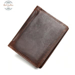 Genuine Leather Mens Tri-Fold Vintage Short Wallet