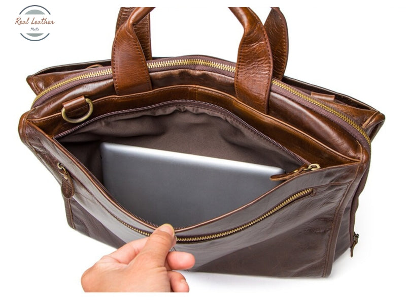 Genuine Leather Mens Vintage 15-Inch Briefcase