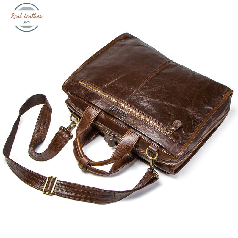 Genuine Leather Mens Vintage 15-Inch Briefcase