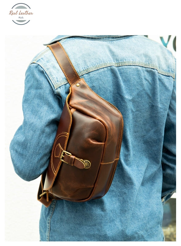 Genuine Leather Mens Vintage Belt Bag