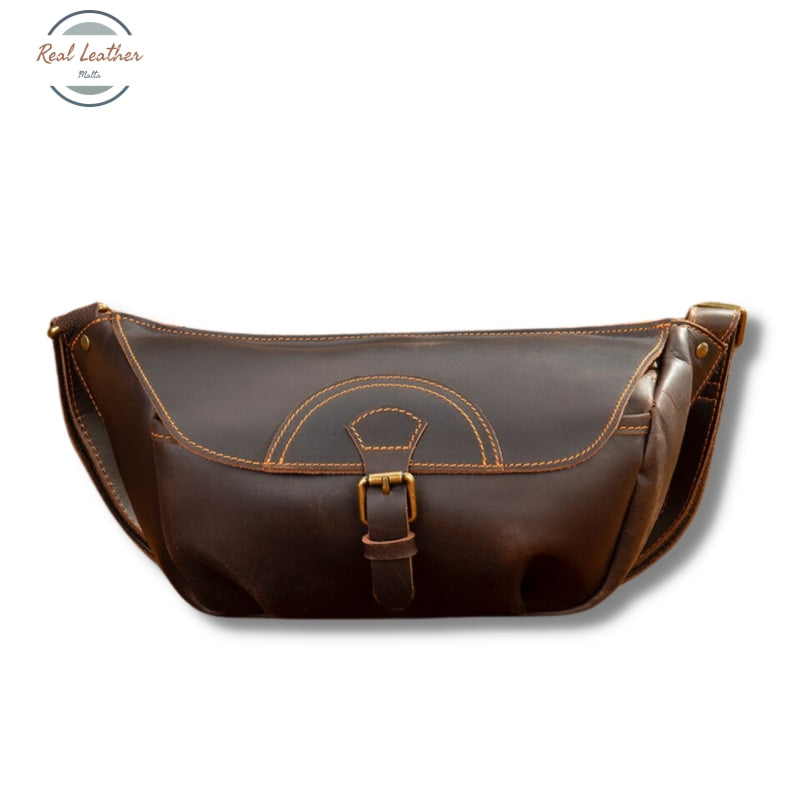 Genuine Leather Mens Vintage Belt Bag Dark Coffee