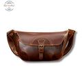 Genuine Leather Mens Vintage Belt Bag Red Coffee