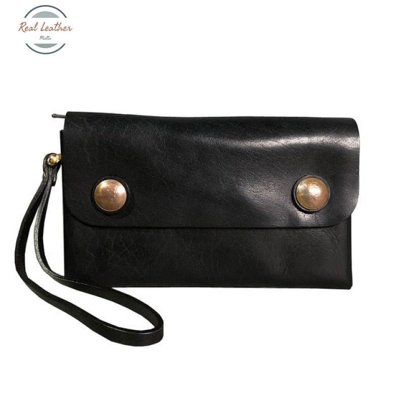 Genuine Leather Mens Vintage Clutch Wallet Black