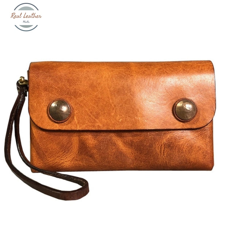 Genuine Leather Mens Vintage Clutch Wallet Brown