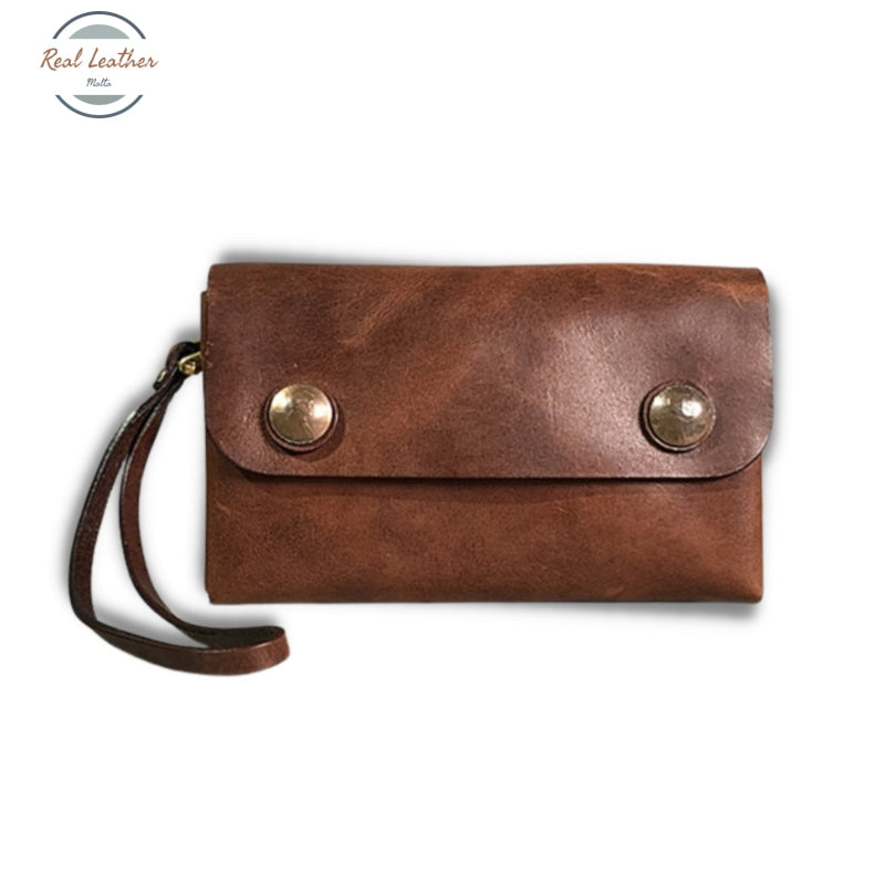 Genuine Leather Mens Vintage Clutch Wallet Coffee