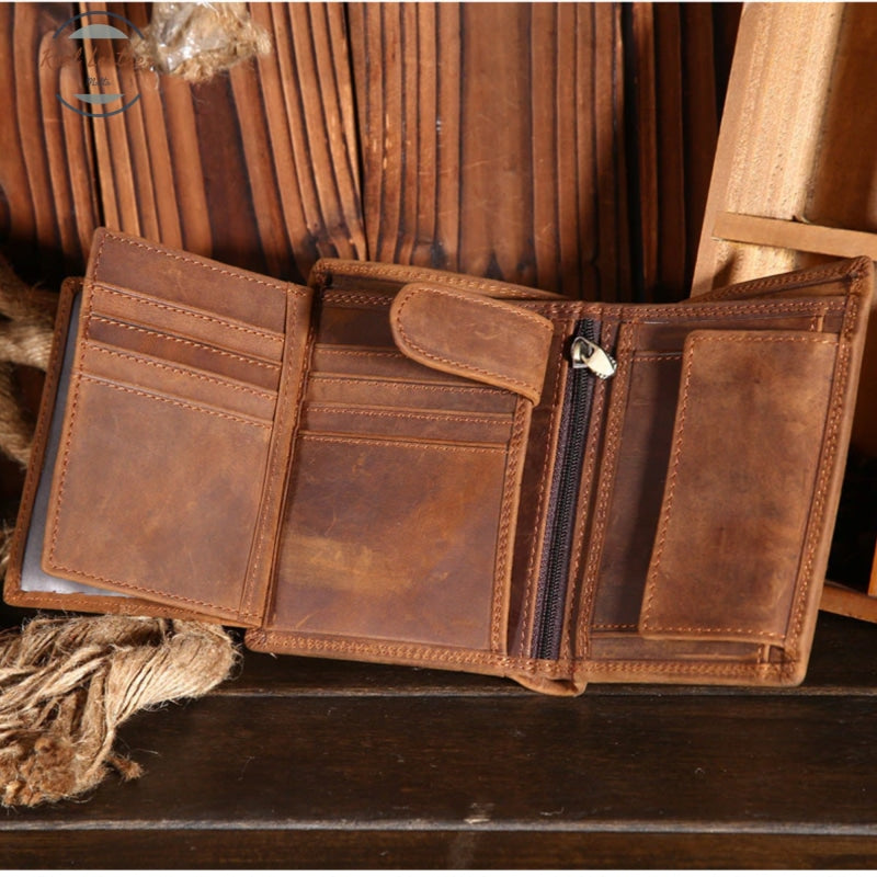Genuine Leather Mens Vintage Trifold Wallet