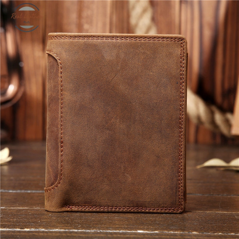 Genuine Leather Mens Vintage Trifold Wallet