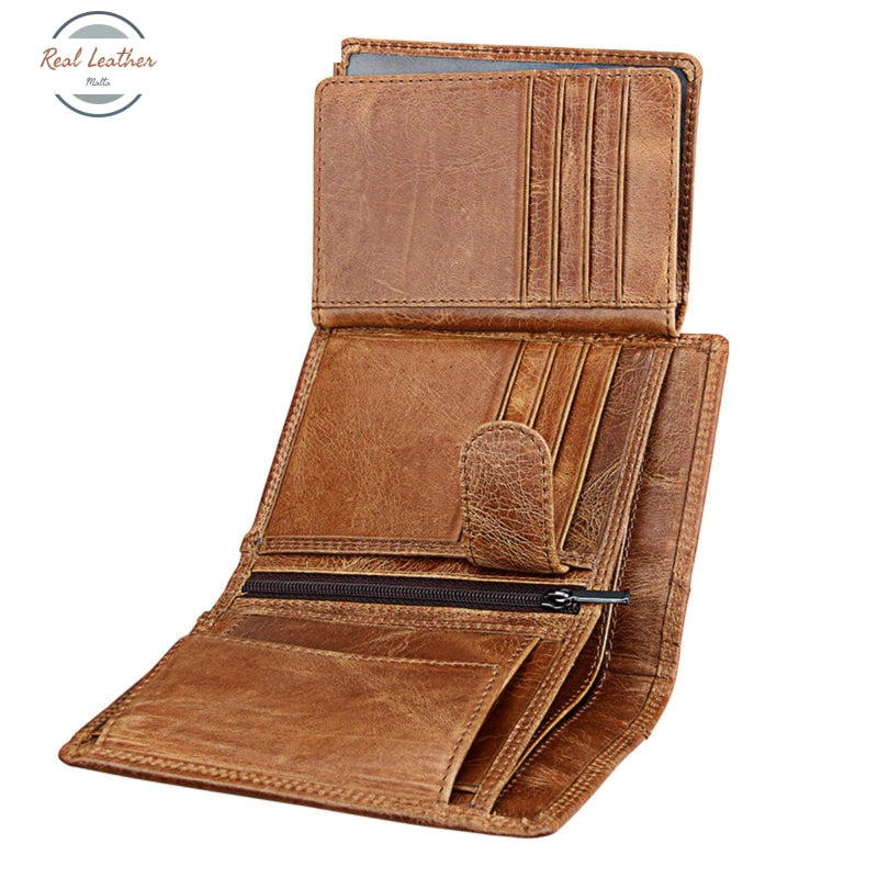Genuine Leather Mens Vintage Trifold Wallet