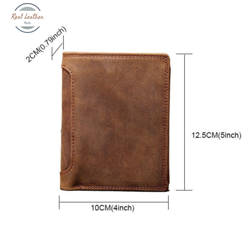 Genuine Leather Mens Vintage Trifold Wallet