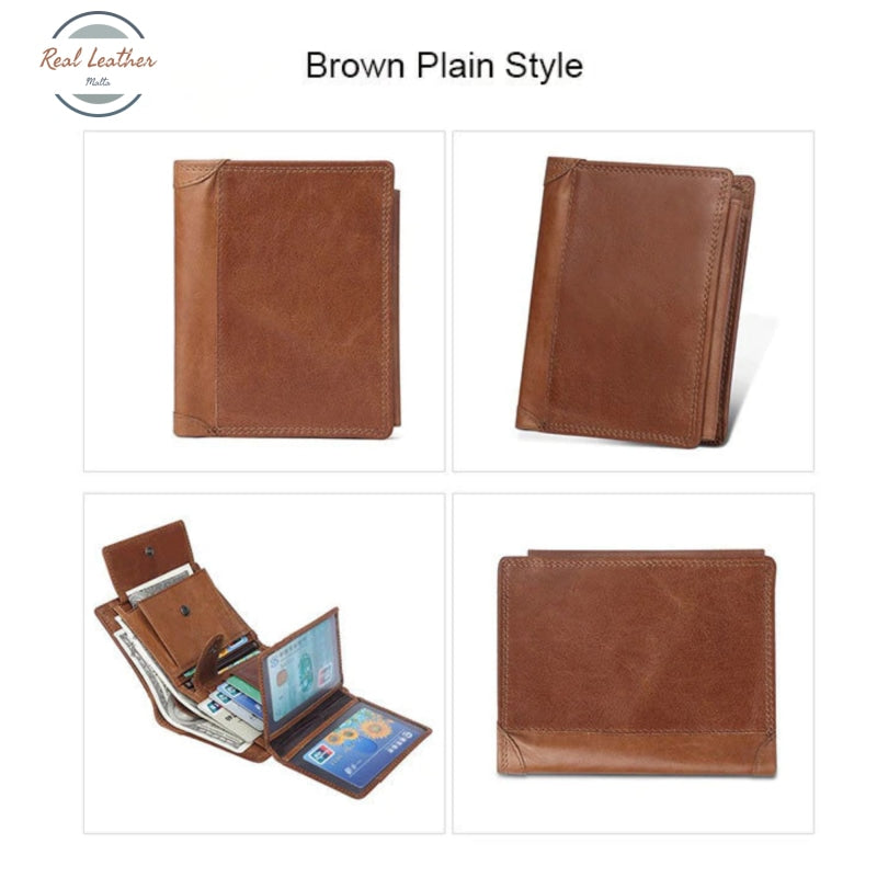 Genuine Leather Mens Vintage Trifold Wallet