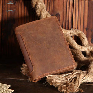 Genuine Leather Mens Vintage Trifold Wallet