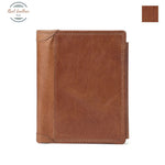 Genuine Leather Mens Vintage Trifold Wallet Brown Plain Style