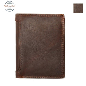 Genuine Leather Mens Vintage Trifold Wallet Wax Brown