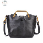 Johnature Versatile Genuine Leather Handbag Vintage Natural Cowhide Women Bag Leisure Solid Color