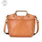 Johnature Versatile Genuine Leather Handbag Vintage Natural Cowhide Women Bag Leisure Solid Color