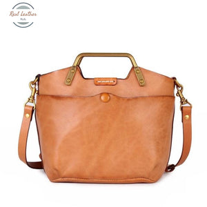 Johnature Versatile Genuine Leather Handbag Vintage Natural Cowhide Women Bag Leisure Solid Color