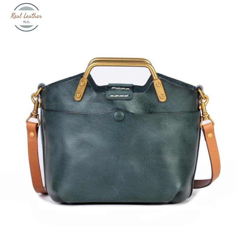 Johnature Versatile Genuine Leather Handbag Vintage Natural Cowhide Women Bag Leisure Solid Color