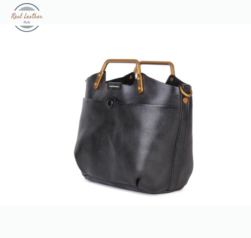 Johnature Versatile Genuine Leather Handbag Vintage Natural Cowhide Women Bag Leisure Solid Color