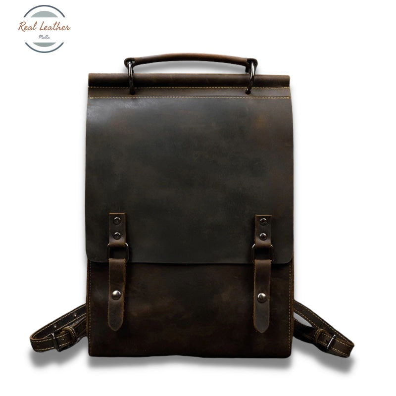 Genuine Leather Minimalist Ladies Backpack Dark Brown