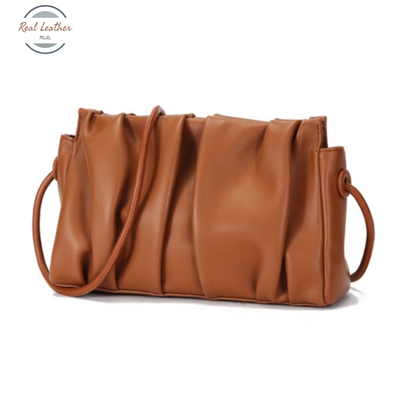 Genuine Leather Minimalist Ruched Clutch Bag