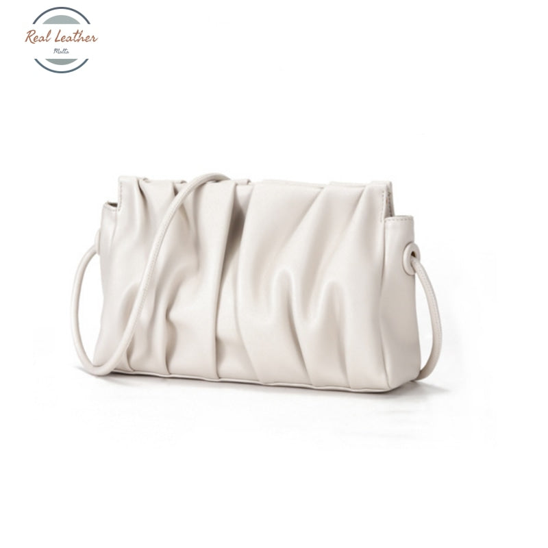 Genuine Leather Minimalist Ruched Clutch Bag