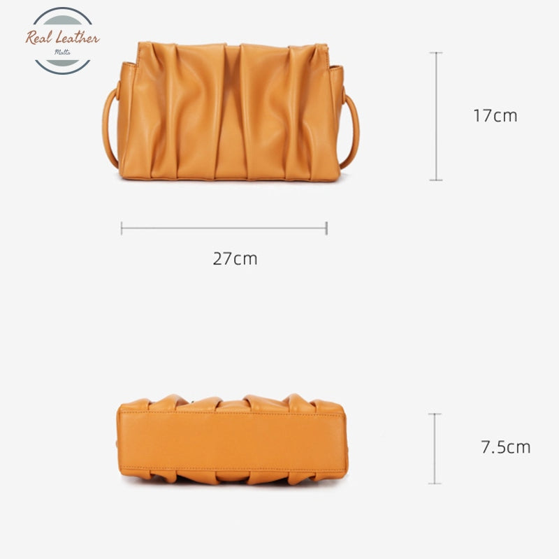 Genuine Leather Minimalist Ruched Clutch Bag
